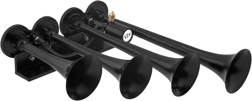 VIXEN HORNS VXO8350/4124XB QUAD TRUMPET TRAIN AIR HORN BLACK WITH 5 GALLON TANK AND 200 PSI COMPRESSOR image 1