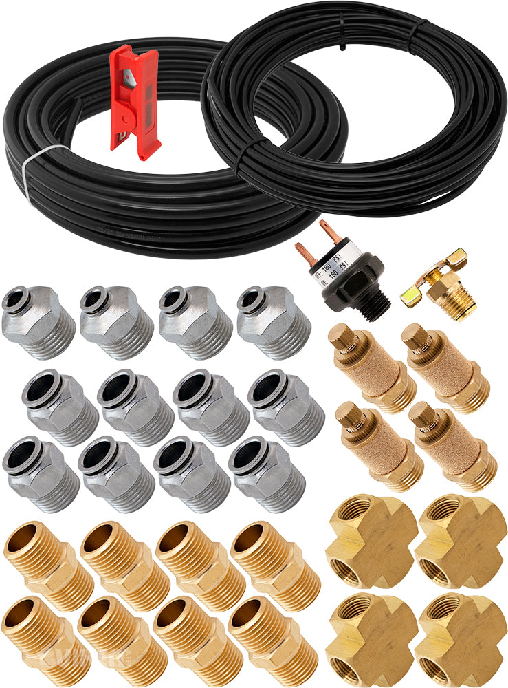 VIXEN AIR VXK1207H SET OF FITTINGS FOR EIGHT 1/2" NPT AIR VALVES WITH 50 FEET 1/2" AND 1/4" OD AIR LINES, PRESSURE SWITCH INCLUDED image 0
