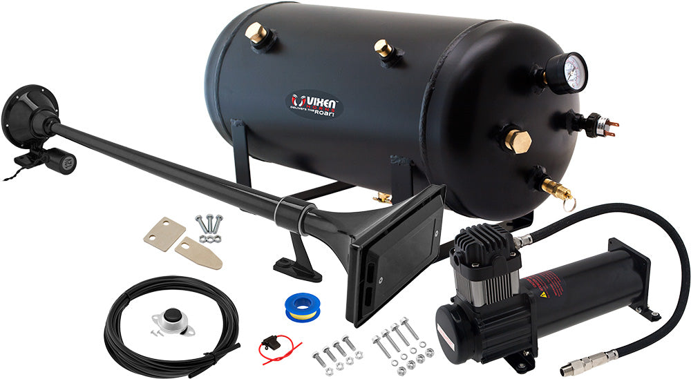VIXEN HORNS VXO8350B/1167B SINGLE TRUMPET TRAIN AIR HORN BLACK WITH 5 GALLON TANK AND 200 PSI COMPRESSOR image 0