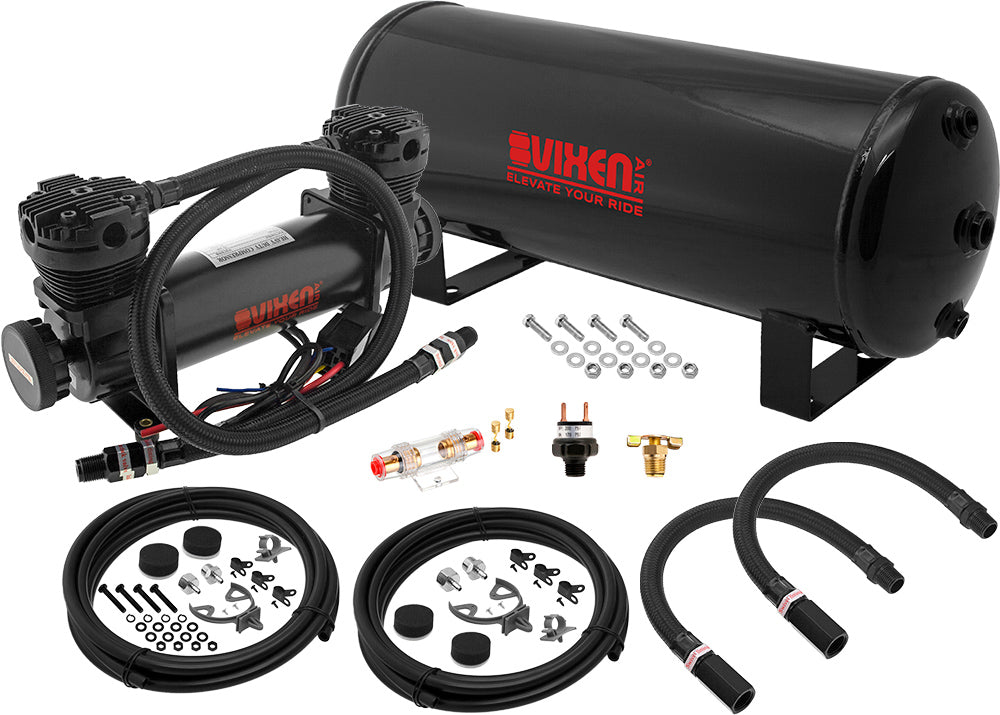 VIXEN AIR VXO8831DB 3 GALLON STEEL AIR TANK WITH DUAL CYLINDER 300 PSI AIR COMPRESSOR ONBOARD AIR SYSTEM image 0