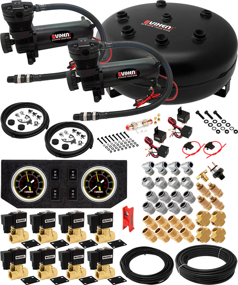 VIXEN AIR VXX1209GB/4840DB AIR SUSPENSION KIT FOR TRUCK/CAR BAG/AIR RIDE/SPRING. ON BOARD SYSTEM, DUAL 200PSI COMPRESSOR, 4 GALLON TANK image 0