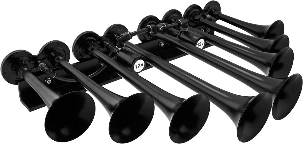 VIXEN HORNS OCTOPOD™ VXO4830AB/8124XB OCTO TRUMPET TRAIN AIR HORN BLACK WITH 3 GALLON ALUMINUM TANK AND 200 PSI COMPRESSOR image 1