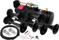 VIXEN HORNS VXO8210/3311B2 DUAL TRIPLE TRUMPET TRAIN AIR HORN BLACK WITH 1 GALLON TANK AND 150 PSI COMPRESSOR image 0