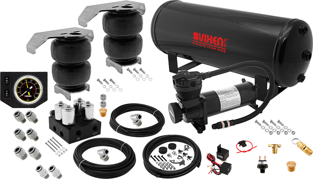 VIXEN AIR VXX2CM0125/4831B/BB AIR SUSPENSION KIT FOR TRUCK/CAR BAG/AIR RIDE/SPRING. ON BOARD SYSTEM, 200PSI COMPRESSOR, 4 GALLON TANK image 0