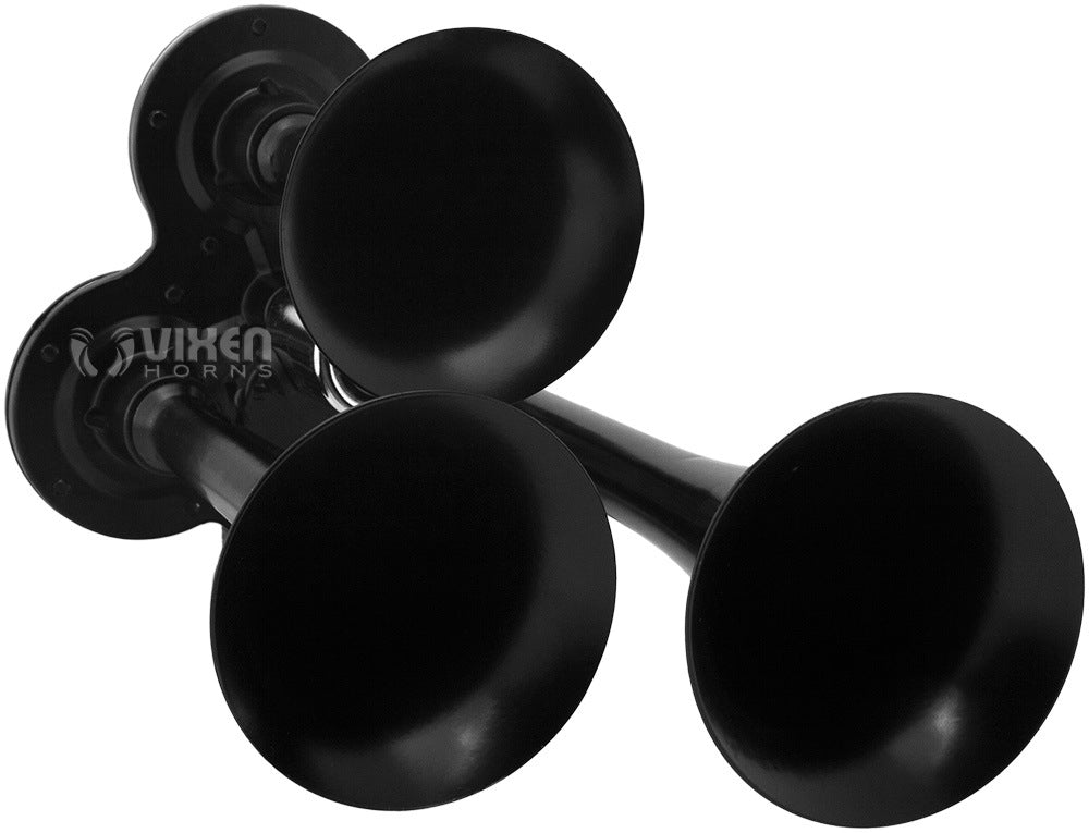 VIXEN HORNS VXO8705/3311B TRIPLE TRUMPET TRAIN AIR HORN BLACK WITH 0.5 GALLON TANK AND 150 PSI COMPRESSOR image 3