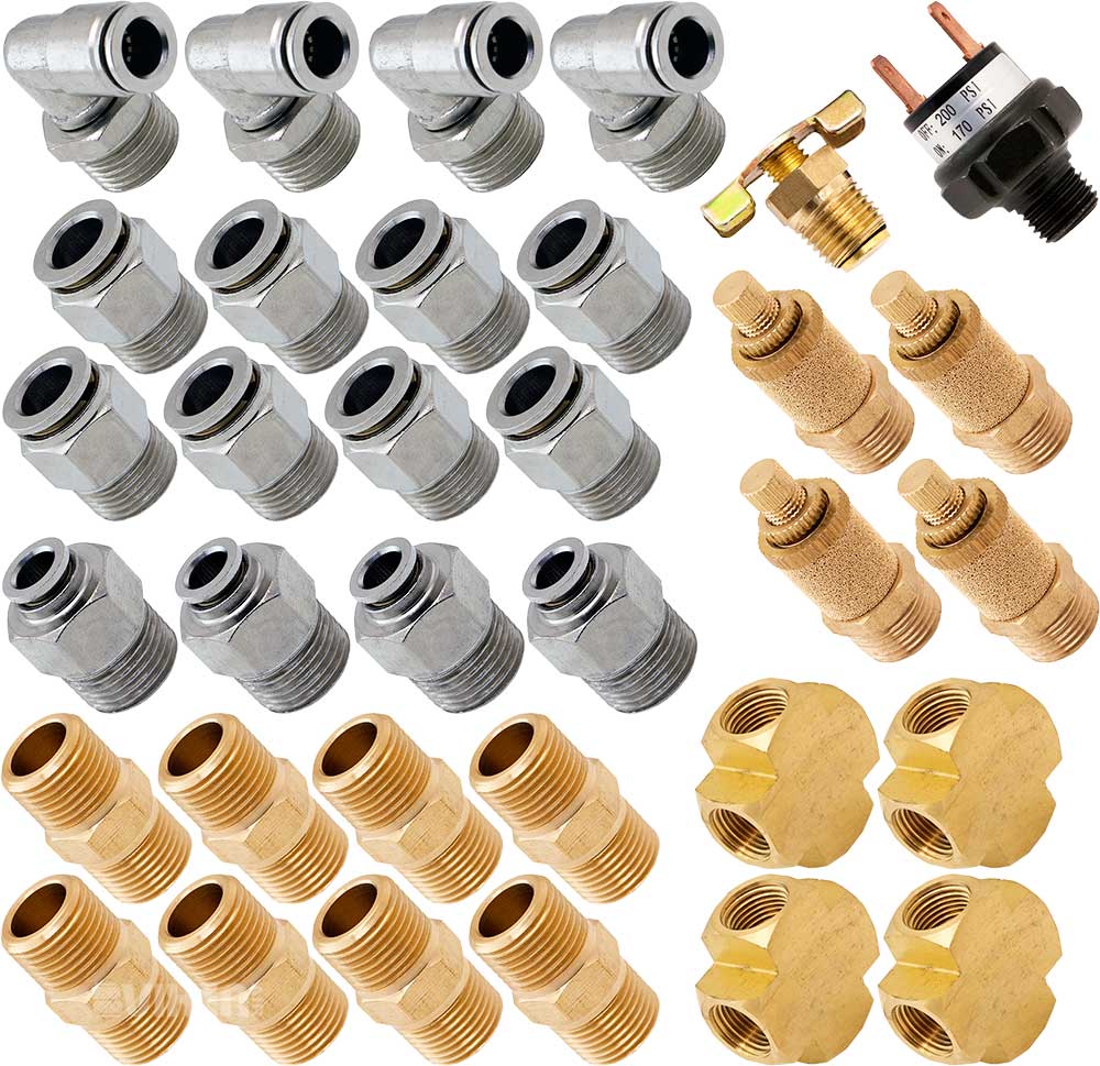 VIXEN AIR VXK3805H 3/8" NPT AIR RIDE SUSPENSION HIGH FLOW ELECTRIC AIR VALVES/SOLENOIDS 250 PSI FOUR CORNERS WITH FITTINGS AND HOSES image 2