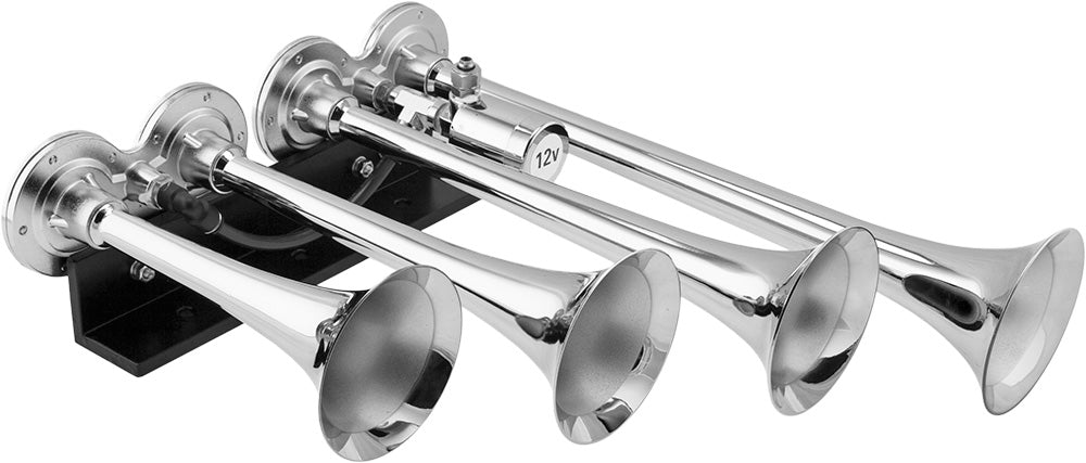 VIXEN HORNS VXO8330APRO/4124XC QUAD TRUMPET TRAIN AIR HORN CHROME PLATED WITH 3 GALLON ALUMINUM TANK AND 200 PSI COMPRESSOR image 1