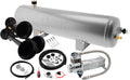 VIXEN HORNS VXO8330APRO/3114B TRIPLE TRUMPET TRAIN AIR HORN BLACK WITH 3 GALLON ALUMINUM TANK AND 200 PSI COMPRESSOR image 0