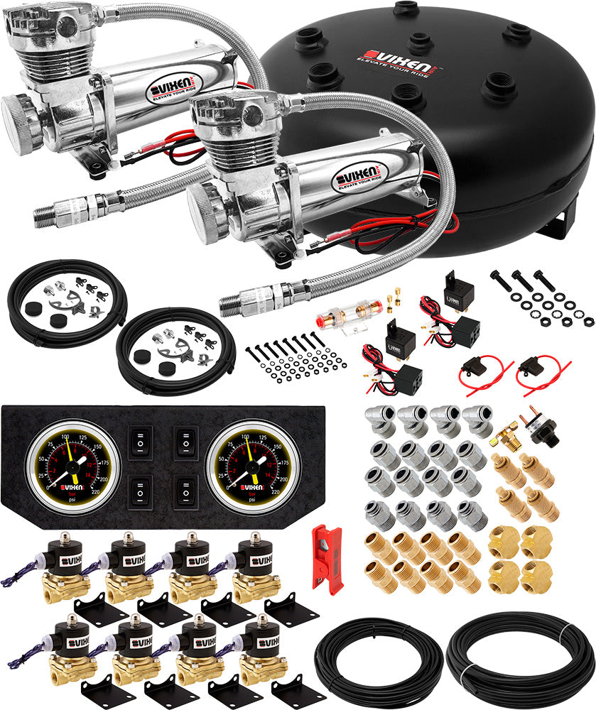 VIXEN AIR VXX3804GB/4840DC AIR SUSPENSION KIT FOR TRUCK/CAR BAG/AIR RIDE/SPRING. ON BOARD SYSTEM- DUAL 200PSI COMPRESSOR, 4 GALLON TANK image 0