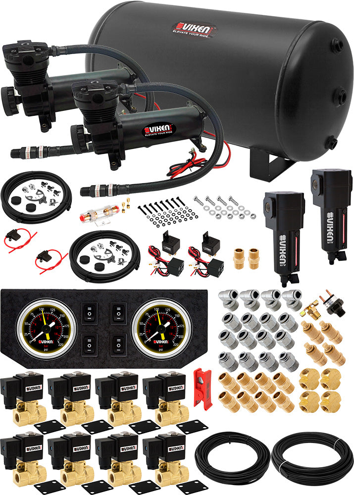 VIXEN AIR VXX3805GB/4863DBF AIR SUSPENSION KIT FOR TRUCK/CAR BAG/AIR RIDE/SPRING. ON BOARD SYSTEM, DUAL 200PSI COMPRESSOR, 6 GALLON TANK image 0