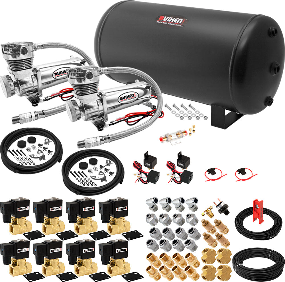 VIXEN AIR VXX1209H/4863DC AIR SUSPENSION KIT FOR TRUCK/CAR BAG/AIR RIDE/SPRING. ON BOARD SYSTEM, DUAL 200PSI COMPRESSOR, 6 GALLON TANK image 0