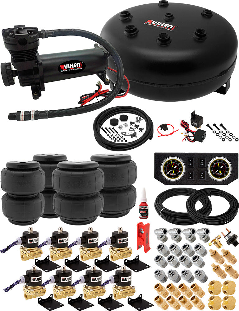 VIXEN AIR VXX3804PB/4840B AIR SUSPENSION KIT FOR TRUCK/CAR/AIR RIDE. ON BOARD SYSTEM - 200 PSI COMPRESSOR, 4 GALLON TANK image 0