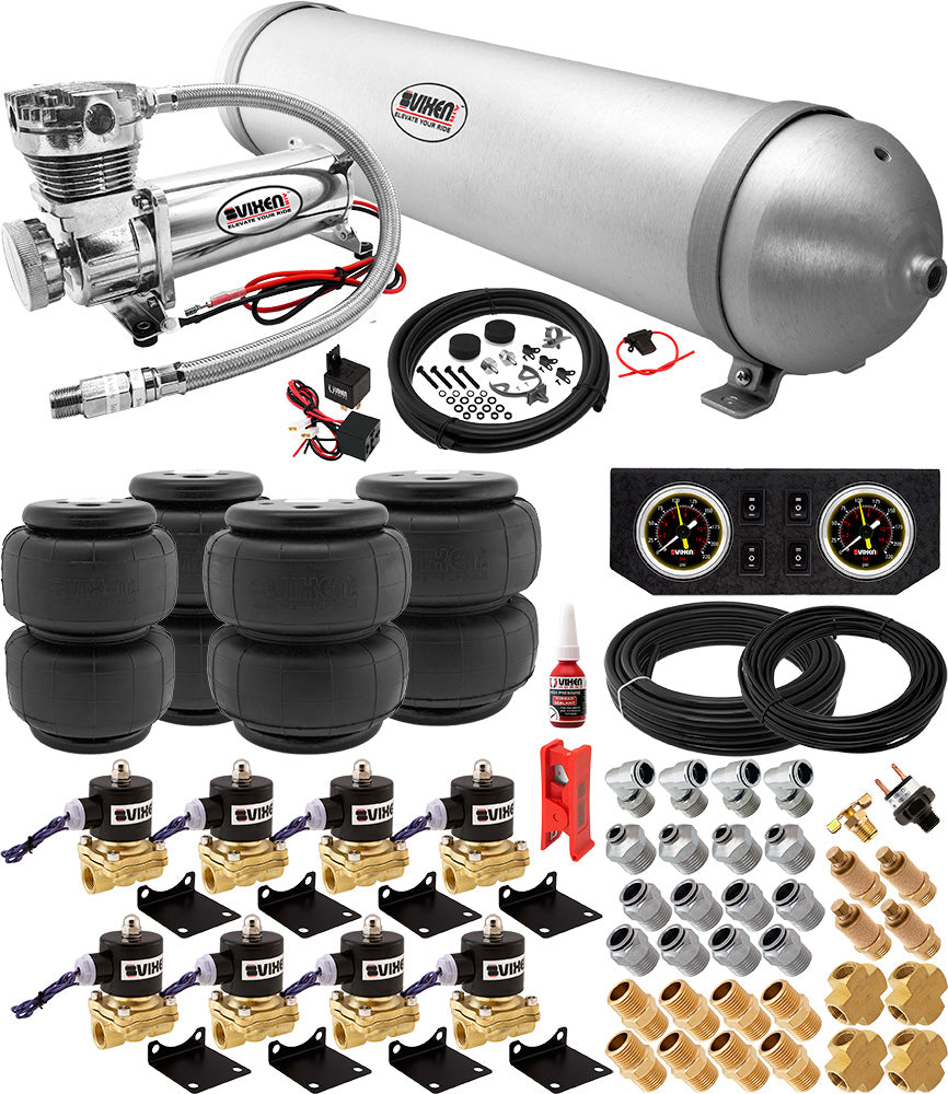 VIXEN AIR VXX1208PB/4850C AIR SUSPENSION KIT FOR TRUCK/CAR BAG/AIR RIDE/SPRING. ON BOARD SYSTEM, 200PSI COMPRESSOR, 5 GALLON ALUMINUM TANK image 0