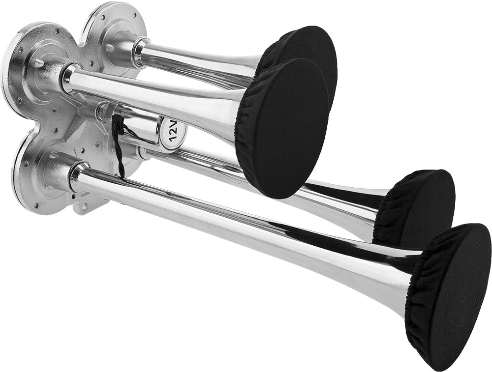 VIXEN HORNS VXH4114/P FOUR TRUMPET TRAIN AIR HORN WITH COVERS CHROME PLATED image 1