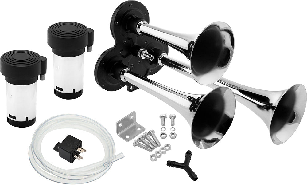 VIXEN HORNS VXH2411DC TRIPLE TRUMPET TRAIN AIR HORN KIT CHROME COLOR image 0