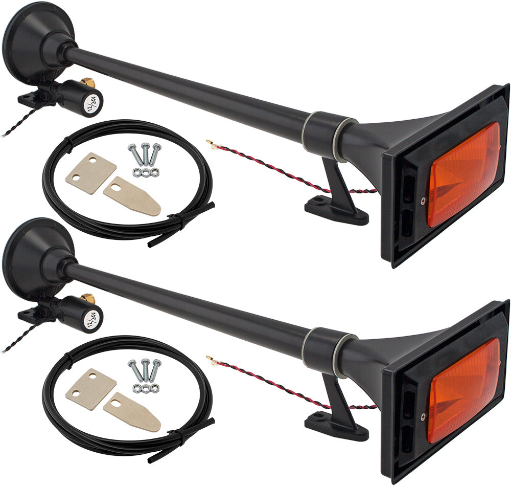 VIXEN HORNS VXH1264YBX2 SEMI TRUCK AIR HORN WITH ORANGE LIGHT BLACK (DUAL PACK) image 0