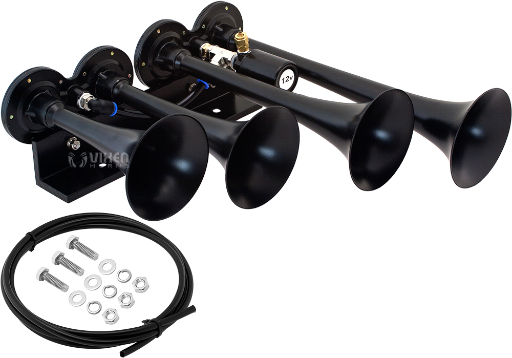 Vixen Horns Loud 2/Dual Trumpet Train Air Horn with One Compressor Full  Complete System/Kit Black 12V VXH2311B