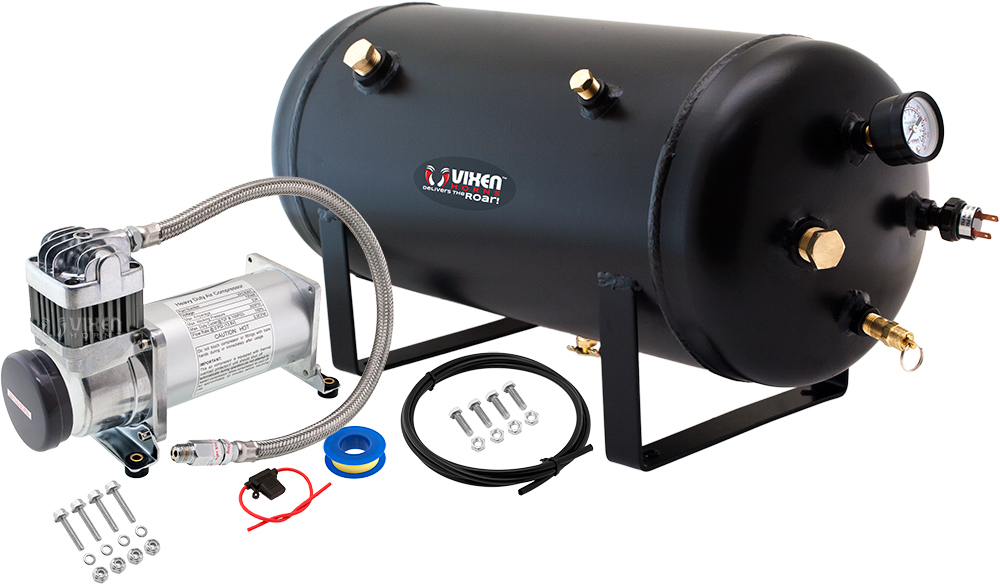 Vixen Air 2.5 Gallon Seamless Aluminum Air Tank up to 220 PSI with Integrated 8-valves 16 Ports for a 4-Corner Suspension System//Train Horn Kit VXT4CM25AA