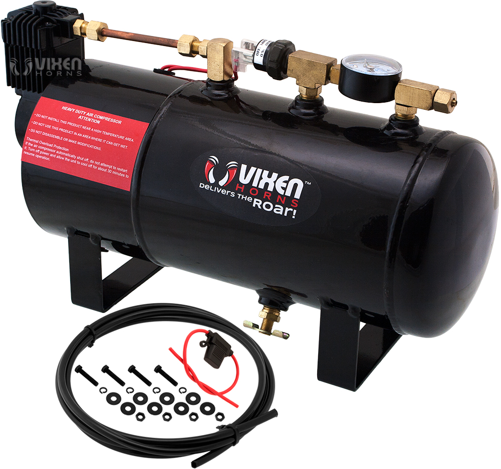Pressure Switch 5.6 L Drain and Safety Valve Vixen Horns VXT1500 6 Ports Train/Air Tank System/Kit 150 Psi with Gauge 1.5 gal