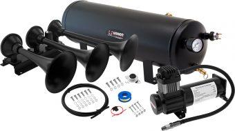 VIXEN HORNS VXO8330B/3418B TRIPLE TRUMPET TRAIN AIR HORN BLACK WITH 3 GALLON TANK AND 200 PSI COMPRESSOR