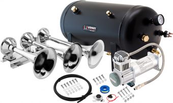 VIXEN HORNS VXO8350/3418 TRIPLE TRUMPET TRAIN AIR HORN CHROME PLATED WITH 5 GALLON TANK AND 200 PSI COMPRESSOR