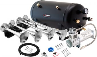 VIXEN HORNS VXO8350/4124XC QUAD TRUMPET TRAIN AIR HORN CHROME PLATED WITH 5 GALLON TANK AND 200 PSI COMPRESSOR