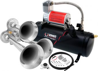 VIXEN HORNS VXO8530/3114 TRIPLE TRUMPET TRAIN AIR HORN CHROME PLATED WITH 1.5 GALLON TANK AND 150 PSI COMPRESSOR