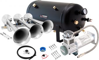 Vixen Horns Loud 135dB 3/Triple Chrome Trumpet Train Air Horn with 0.5 Gallon Tank and 150 PSI Compressor Full/Complete Onboard System/Kit VXO8705/3114B 