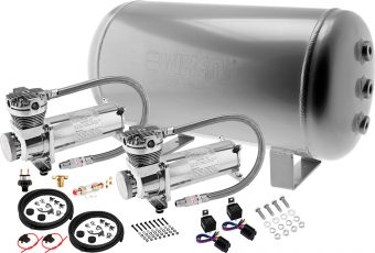 VIXEN AIR VXO4852DA 6 GALLON ALUMINUM AIR TANK SILVER WITH DUAL 200 PSI AIR COMPRESSOR ONBOARD AIR SYSTEM