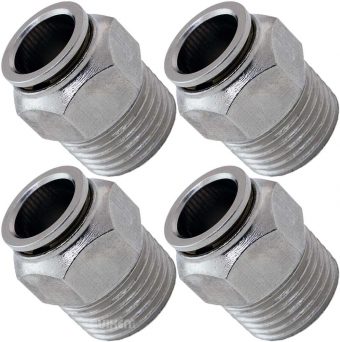 VIXEN AIR VXA7121-4 1/2″ NPT MALE TO PUSH TO CONNECT (PTC) FOR 1/2″ OD HOSE STRAIGHT PNEUMATIC FITTING (4 PACK)