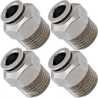VIXEN AIR VXA7123-4 1/2″ NPT MALE TO PUSH TO CONNECT (PTC) FOR 3/8″ OD HOSE STRAIGHT PNEUMATIC FITTING (4 PACK)