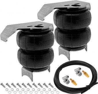 VIXEN AIR VXD2614SS/BB 1/2" NPT SINGLE AIR PORT SUSPENSION AIR SPRING/AIR BAGS WITH INTERNAL BUMP STOP, UNIVERSAL BRACKETS, FITTINGS, SCHRADER VALVES AND 20FT HOSE