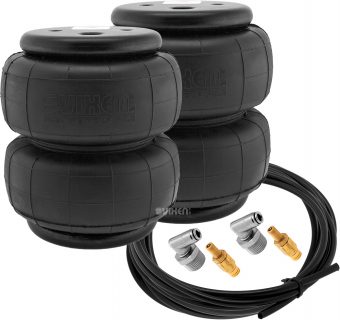 VIXEN AIR VXD2614S 1/2" NPT SINGLE AIR PORT SUSPENSION AIR SPRING/AIR BAG DUAL PACK WITH FITTINGS, SCHRADER VALVES AND 20FT HOSE