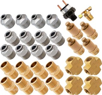 VIXEN AIR VXK1203 SET OF FITTINGS FOR EIGHT 1/2" NPT AIR VALVES USING 3/8" AND 1/4" OD AIR LINES, PRESSURE SWITCH INCLUDED