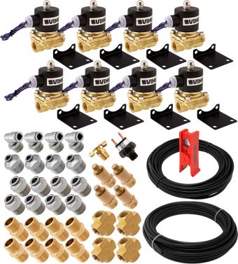 VIXEN AIR VXK1204H 1/2" NPT AIR RIDE SUSPENSION HIGH FLOW ELECTRIC AIR VALVES/SOLENOIDS 210 PSI FOUR CORNERS WITH FITTINGS AND HOSES