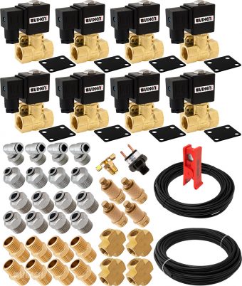 VIXEN AIR VXK1205H 1/2" NPT AIR RIDE SUSPENSION HIGH FLOW ELECTRIC AIR VALVES/SOLENOIDS 250 PSI FOUR CORNERS WITH FITTINGS AND HOSES