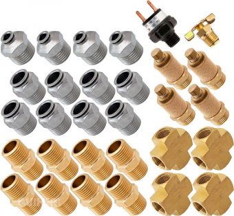 VIXEN AIR VXK1207 SET OF FITTINGS FOR EIGHT 1/2" NPT AIR VALVES USING 1/2" AND 1/4" OD AIR LINES, PRESSURE SWITCH INCLUDED