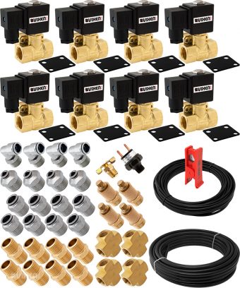 VIXEN AIR VXK1209H 1/2" NPT AIR RIDE SUSPENSION HIGH FLOW ELECTRIC AIR VALVES/SOLENOIDS 250 PSI FOUR CORNERS WITH FITTINGS AND HOSES
