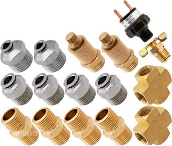 VIXEN AIR VXK1233 SET OF FITTINGS FOR FOUR 1/2" NPT AIR VALVES USING 3/8" AND 1/4" OD AIR LINES, PRESSURE SWITCH INCLUDED