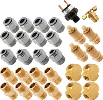 VIXEN AIR VXK3803 SET OF FITTINGS FOR EIGHT 3/8" NPT AIR VALVES USING 3/8" AND 1/4" OD AIR LINES, PRESSURE SWITCH INCLUDED