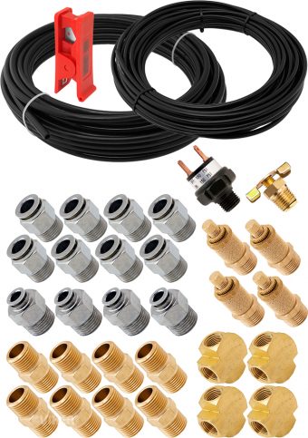 VIXEN AIR VXK3803H SET OF FITTINGS FOR EIGHT 3/8" NPT AIR VALVES WITH 50 FEET 3/8" AND 1/4" OD AIR LINES, PRESSURE SWITCH INCLUDED