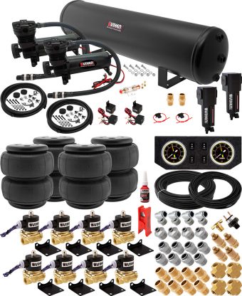VIXEN AIR VXX1208FB/4852DBF AIR SUSPENSION KIT FOR TRUCK/CAR BAG/AIR RIDE/SPRING. ON BOARD SYSTEM, DUAL 200PSI COMPRESSOR, 5 GALLON TANK