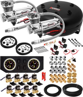 VIXEN AIR VXX1208GB/4840DC AIR SUSPENSION KIT FOR TRUCK/CAR BAG/AIR RIDE/SPRING. ON BOARD SYSTEM, DUAL 200PSI COMPRESSOR, 6 GALLON