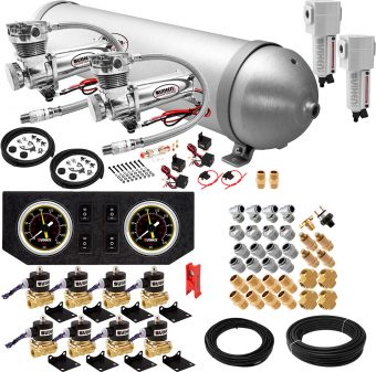 VIXEN AIR VXX1208GB/4850DCF AIR SUSPENSION KIT FOR TRUCK/CAR BAG/AIR RIDE/SPRING. ON BOARD SYSTEM, DUAL 200PSI COMPRESSOR, 5 GALLON ALUMINUM TANK
