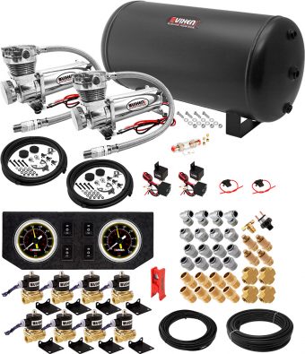 VIXEN AIR VXX1208GB/4863DC AIR SUSPENSION KIT FOR TRUCK/CAR BAG/AIR RIDE/SPRING. ON BOARD SYSTEM, DUAL 200PSI COMPRESSOR, 6 GALLON TANK