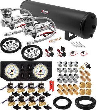 VIXEN AIR VXX1208GW/4852DC AIR SUSPENSION KIT FOR TRUCK/CAR BAG/AIR RIDE/SPRING. ON BOARD SYSTEM, DUAL 200PSI COMPRESSOR, 5 GALLON TANK