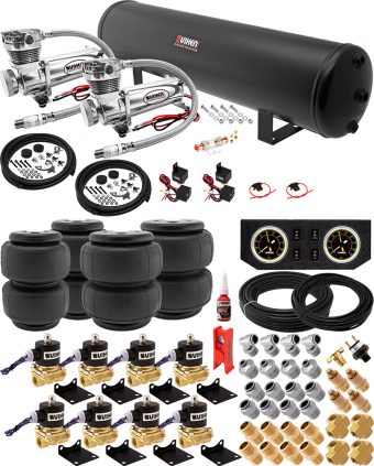 VIXEN AIR VXX1208PB/4852DC AIR SUSPENSION KIT FOR TRUCK/CAR BAG/AIR RIDE/SPRING. ON BOARD SYSTEM, DUAL 200PSI COMPRESSOR, 5 GALLON TANK