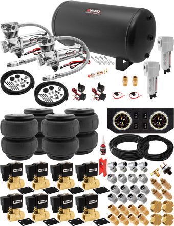 VIXEN AIR VXX1209FB/4863DCF AIR SUSPENSION KIT FOR TRUCK/CAR BAG/AIR RIDE/SPRING. ON BOARD SYSTEM, DUAL 200PSI COMPRESSOR, 6 GALLON TANK
