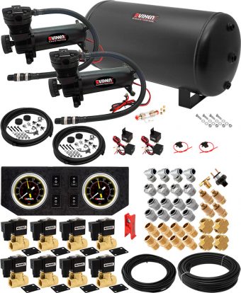 VIXEN AIR VXX1209GB/4863DB AIR SUSPENSION KIT FOR TRUCK/CAR BAG/AIR RIDE/SPRING. ON BOARD SYSTEM, DUAL 200PSI COMPRESSOR, 6 GALLON TANK