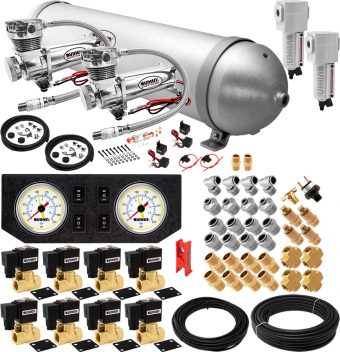 VIXEN AIR VXX1209GW/4850DCF AIR SUSPENSION KIT FOR TRUCK/CAR BAG/AIR RIDE/SPRING. ON BOARD SYSTEM, DUAL 200PSI COMPRESSOR, 5 GALLON ALUMINUM TANK